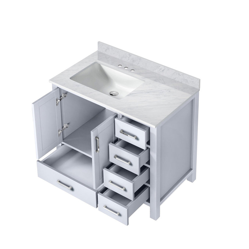 Meuble-lavabo de salle de bain avec gauche décalé et plateau en marbre de Carrare, Blanc