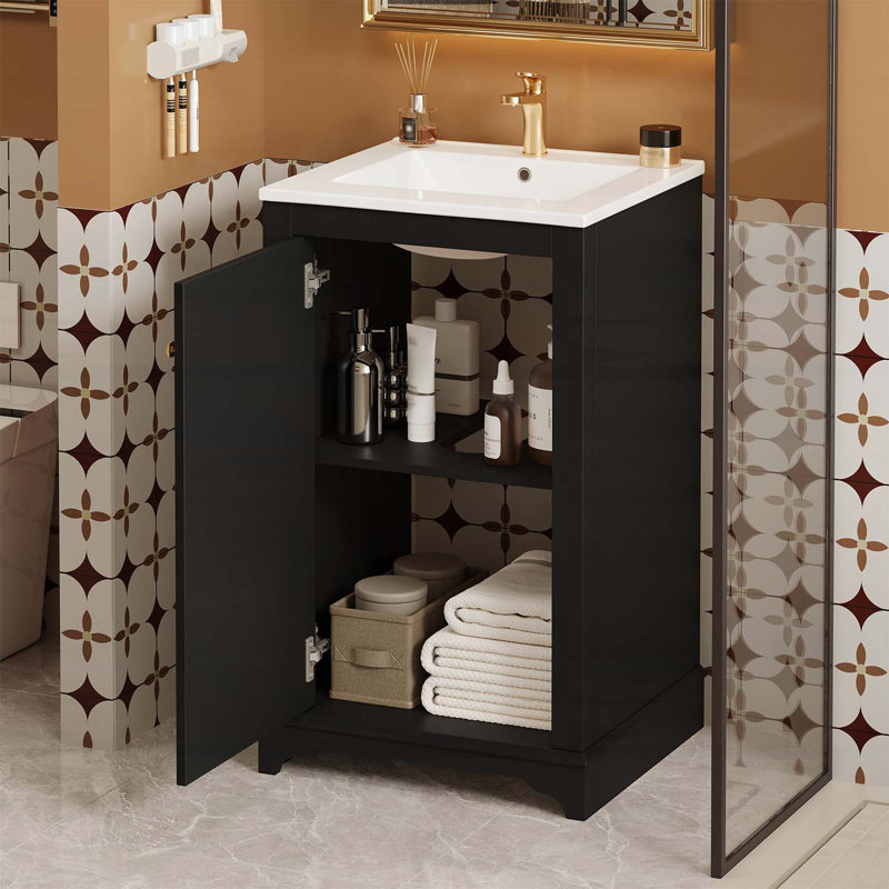 20-Inch Modern Bathroom Vanity with Ceramic Sink, Black
