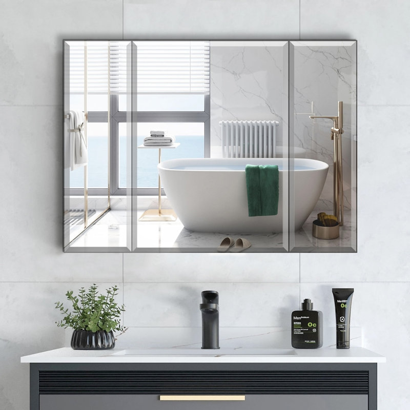Armoire à pharmacie de 36 po x 26 po en aluminium avec tablettes réglables en verre imperméables et résistantes à la rouille