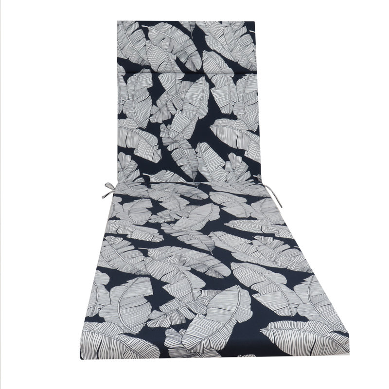 2 Pcs Set Indoor/Outdoor Chaise Lounge Chair Cushion, Blue/White Leaf