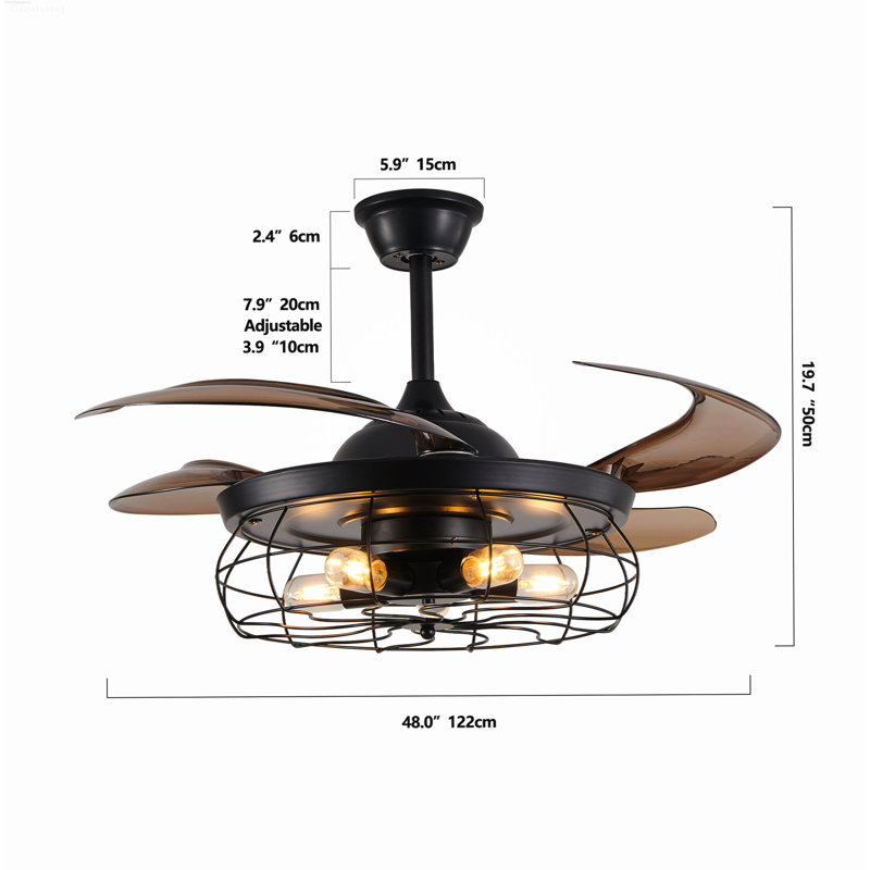 Ventilateur de plafond industriel encastré noir clair 48 "