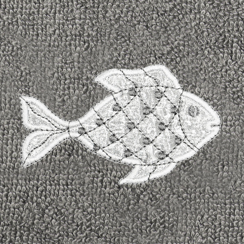Charcoal Turkish Cotton Embroidered Fish Fingertip Towel Set