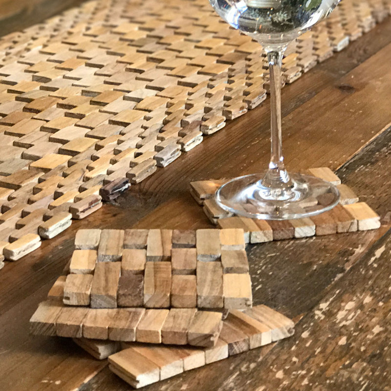 Ensemble de sous-verres recyclé teck, Teck