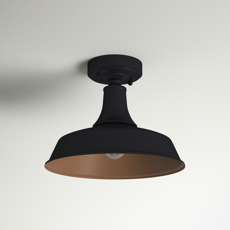 Gunnora Dark Bronze And Light Gold 12'' W 1 - Bulb Outdoor Semi Flush Mount