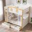Lit superposé avec garde-corps en forme de maison, tablettes de rangement et tiroirs-739834497