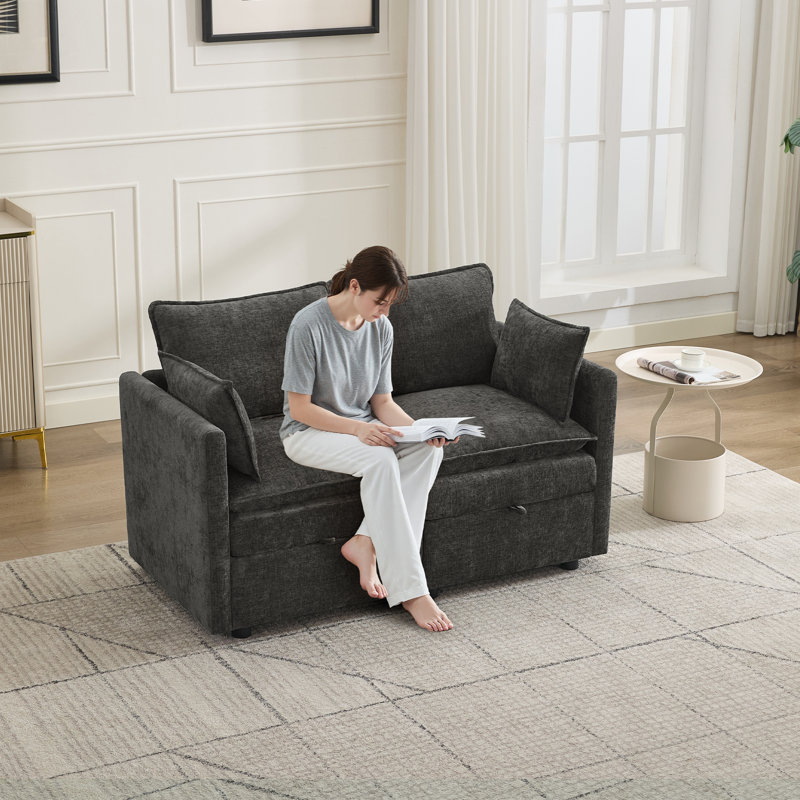 55.4" Wide Modular Storage Loveseat Sofa, Dark Gray