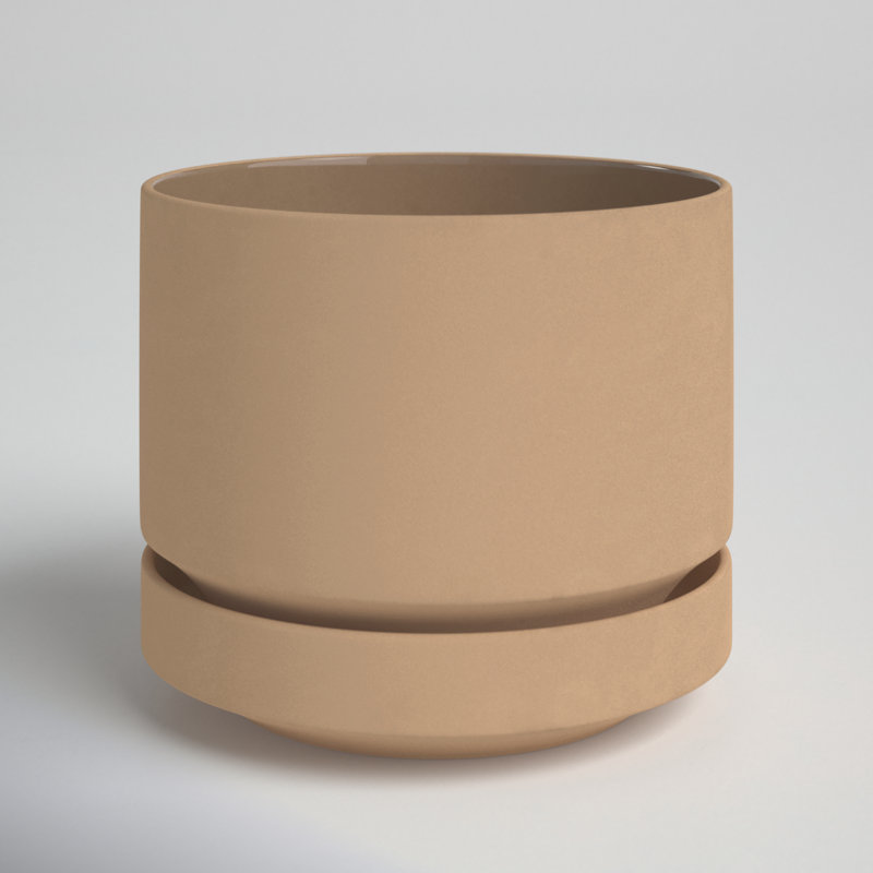 Byer Handmade Ceramic Pot Planter, Oatmeal, 7.5" H x 8.75" W x 8.75" D