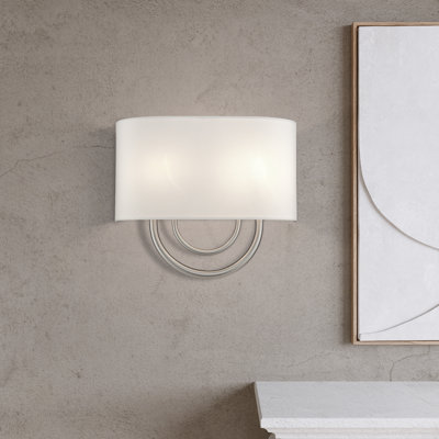 Grande applique 2 lumières bronze ADA avec abat-jour en tissu blanc cassé fabriqué à la main