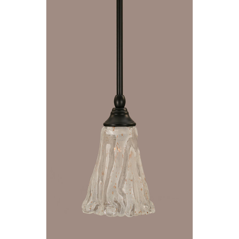 Bober Stem Hung Mini Pendant Shown In Matte Black Finish With 5.5" Fluted Italian Ice Glass