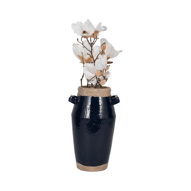Handmade Ceramic/Porcelain Table Vase, Overall Height- 14" H, Blue/Tan