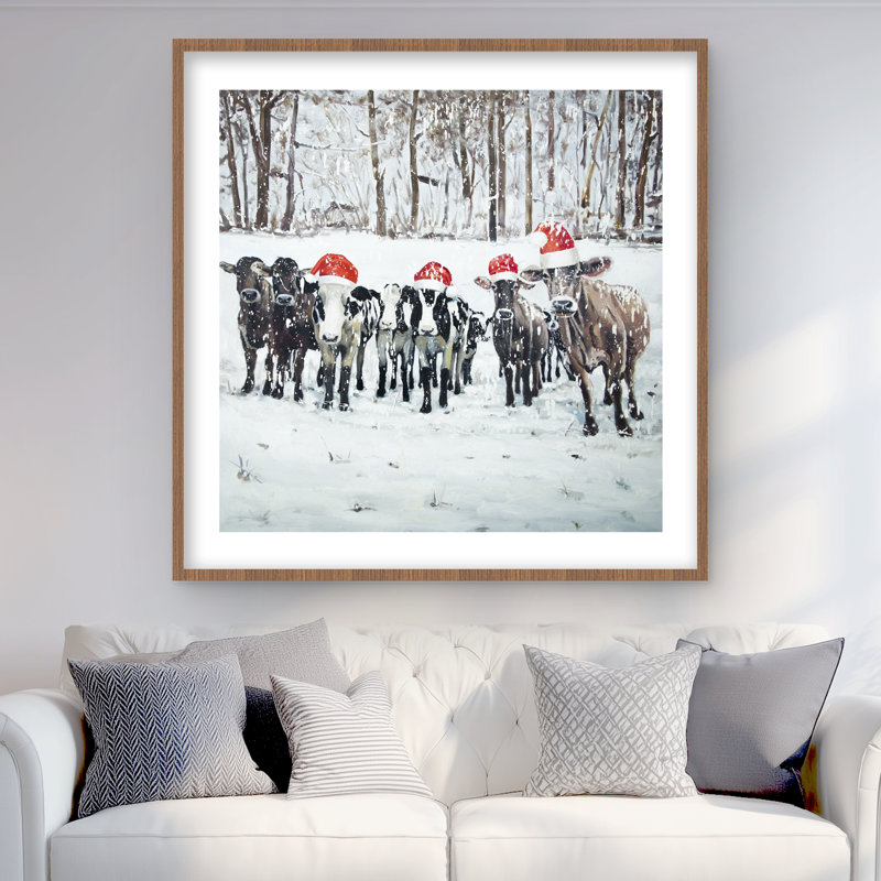 Curious Christmas Cows - Hygge Living, reproduction d'art encadrée