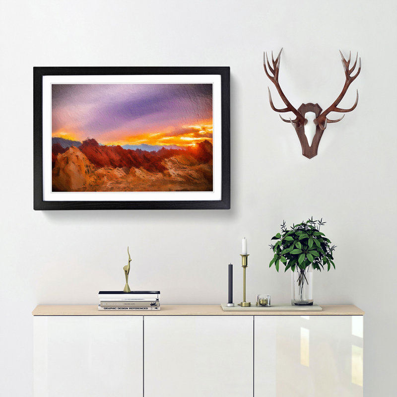 Sunset at the Valley of Fire - Picture Frame Painting Print, 36cm H x 48cm W x 2cm D, Black Framed