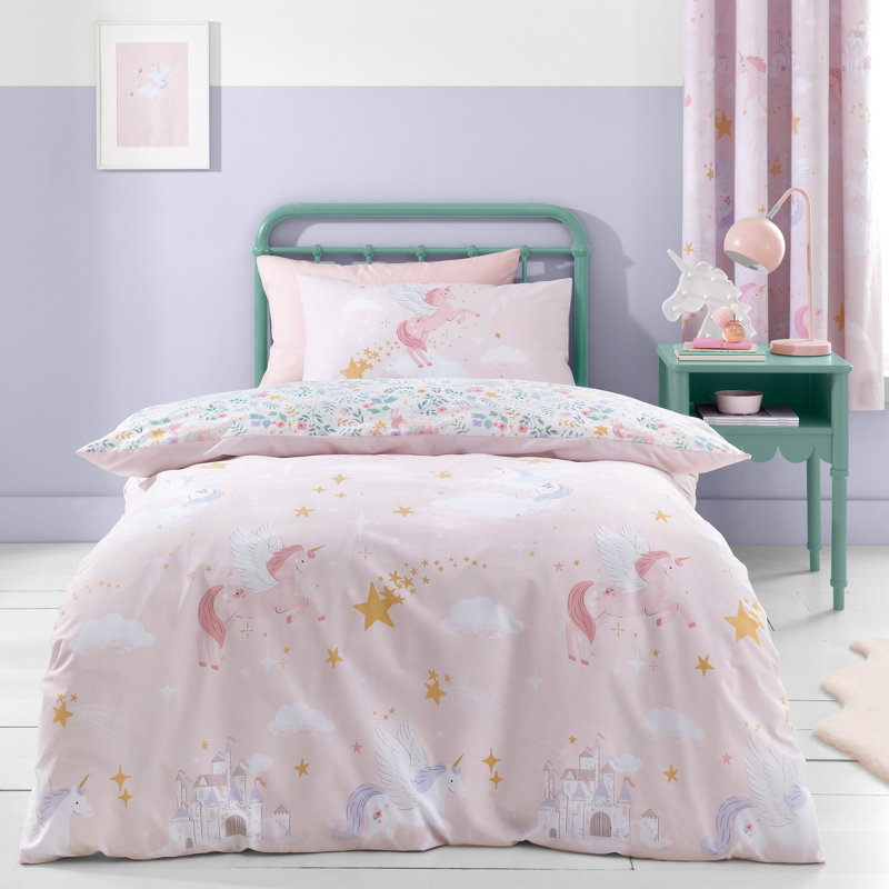 Fairytale Unicorn Duvet Cover Set Pink, Single