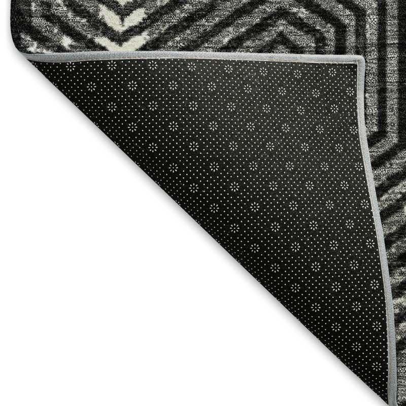 Premium Machine Washable Prisco Black Rug, Rectangle 3' x 5'
