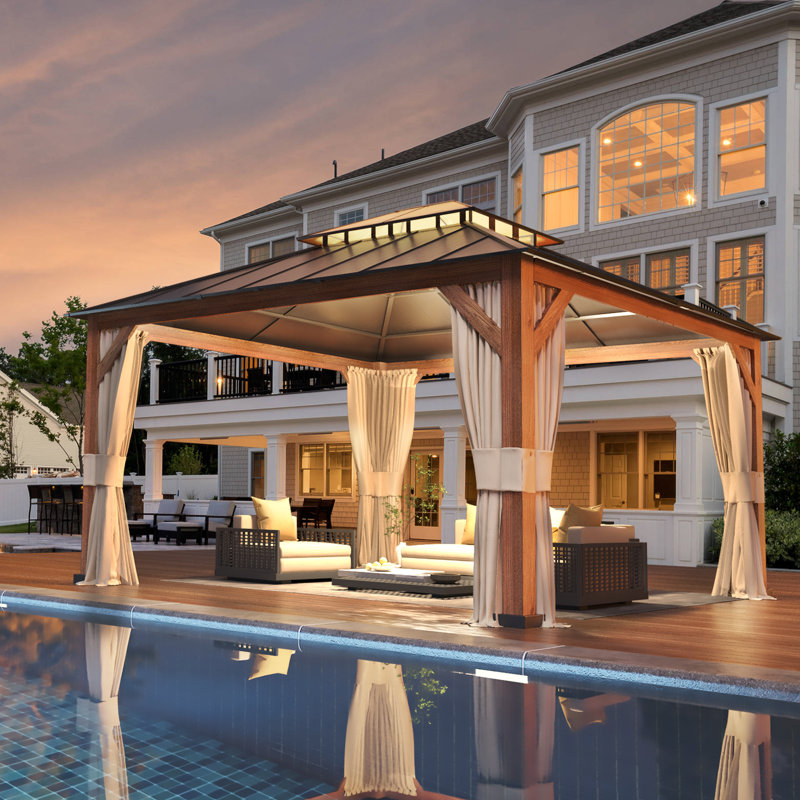 14 Ft. W x 12 Ft. D Metal Patio Gazebo, Thickened Columns Gazebo