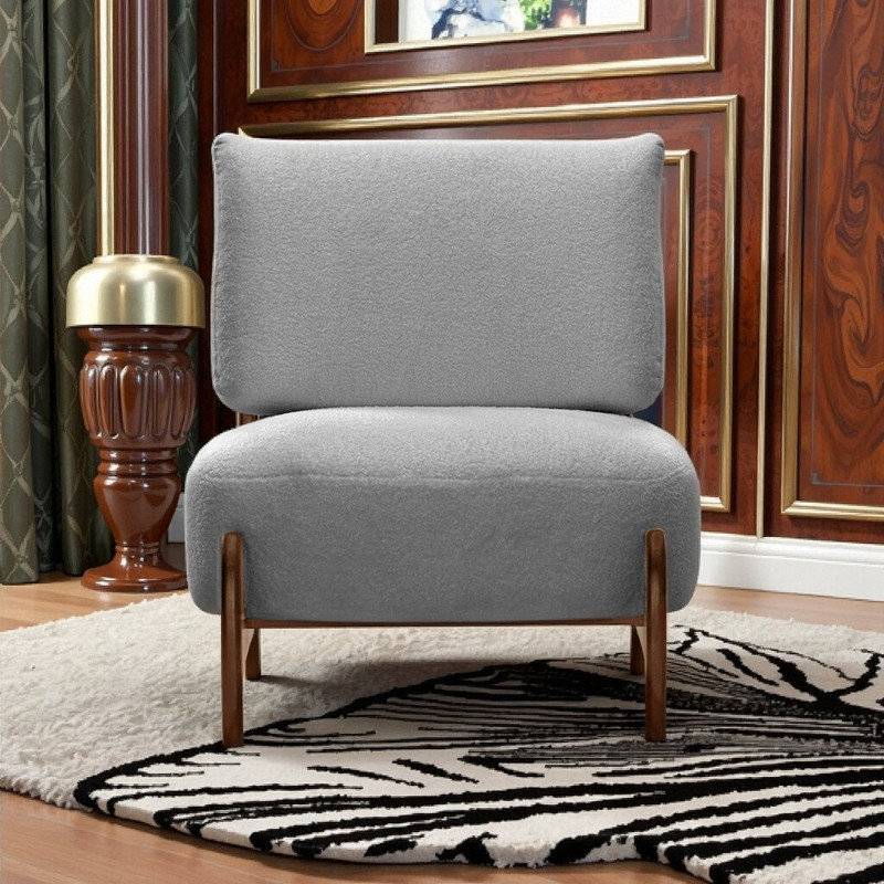 Chaise d'appoint moderne en bois d'hévéa massif avec tissu en peluche, Gris