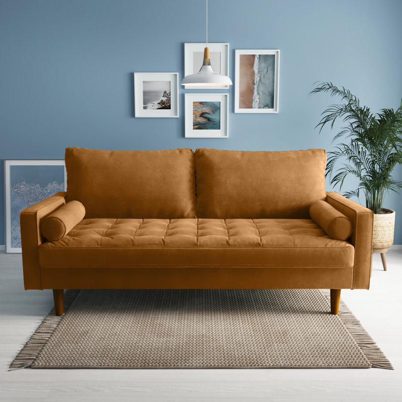 Sellner 70" Velvet Square Arm Tufted Seat Sofa, Ginger Velvet