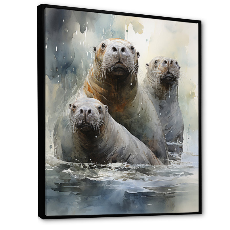 Morse gracieux géants sur toile, H 20 po x l 12 po x P 1 po, Cadre flottant noir