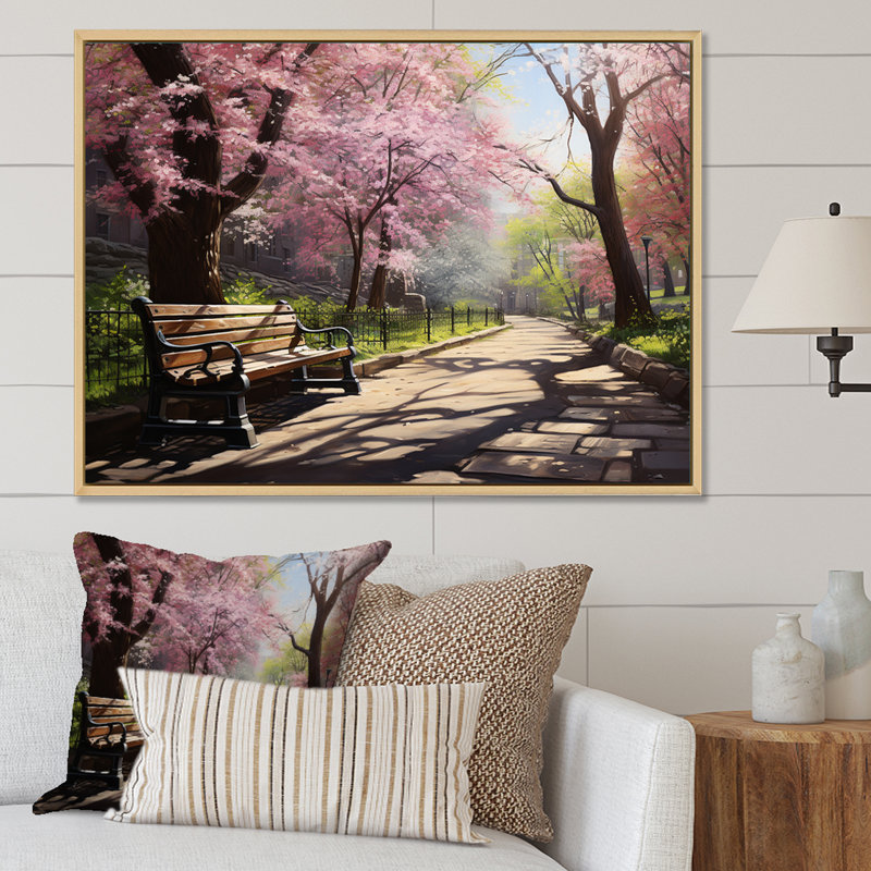 «Pink Springtime Park Floral Canopy III», art mural sur toile, Cadre flottant blanc, H 12 po x l 20 po x P 1 po