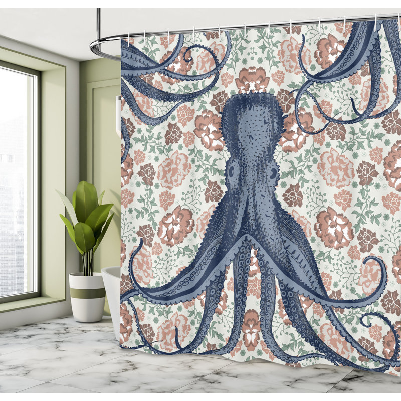 Ensemble de rideau de douche Octopus + crochets, H 69 po x l 105 po