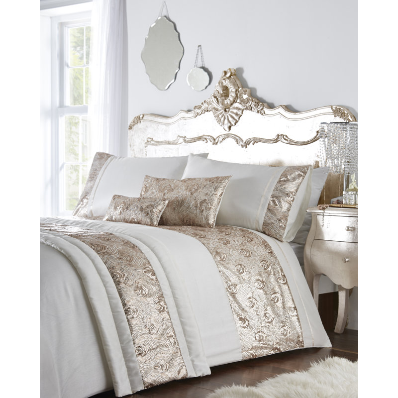 Sequin Style Glam Duvet Cover Set, Rose Gold, Kingsize Duvet Cover + 2 Standard Pillowcases