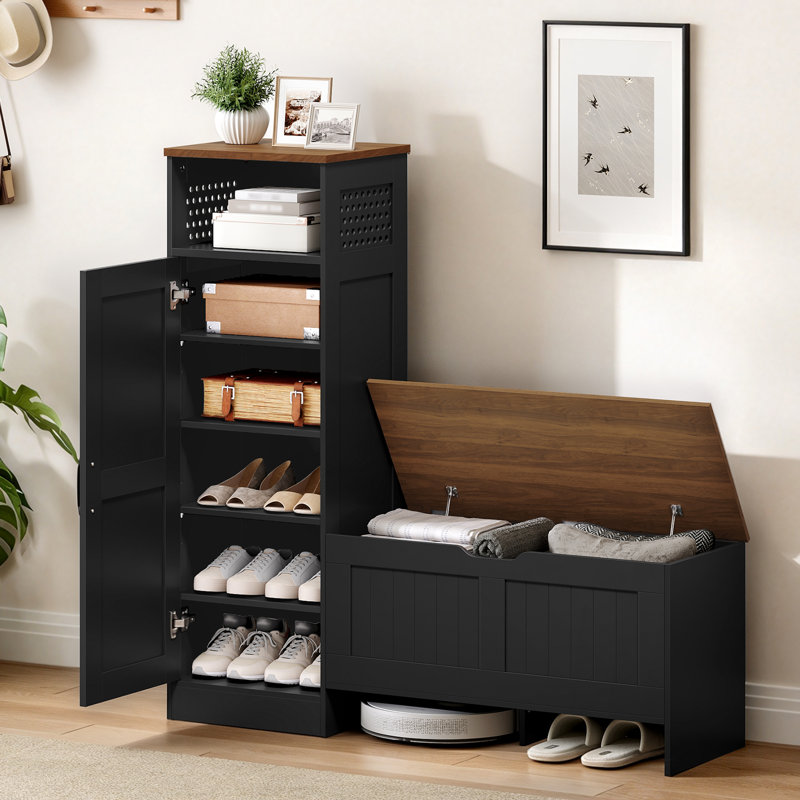 Range-chaussures avec banc et rangement, Noir