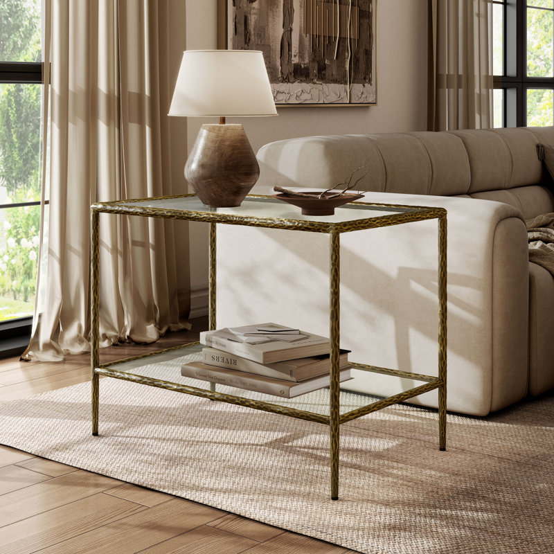 Lalia Modern Hammered Metal 1-Shelf End Table, Gold