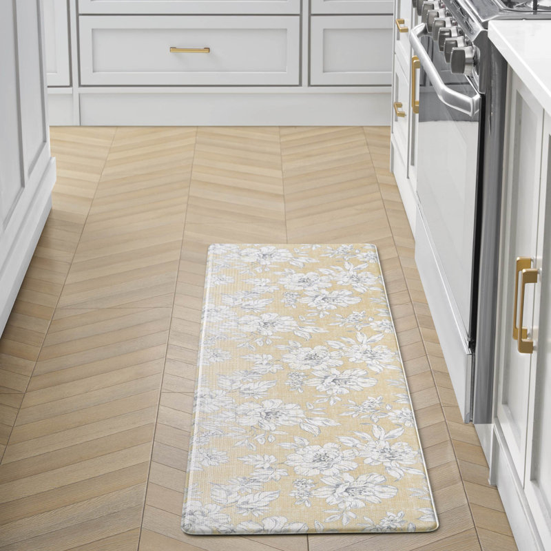 Laura Ashley Iris Comfort Standing Anti-Fatigue Mats, Yellow/Gold, Rectangle 1'5" x 5'
