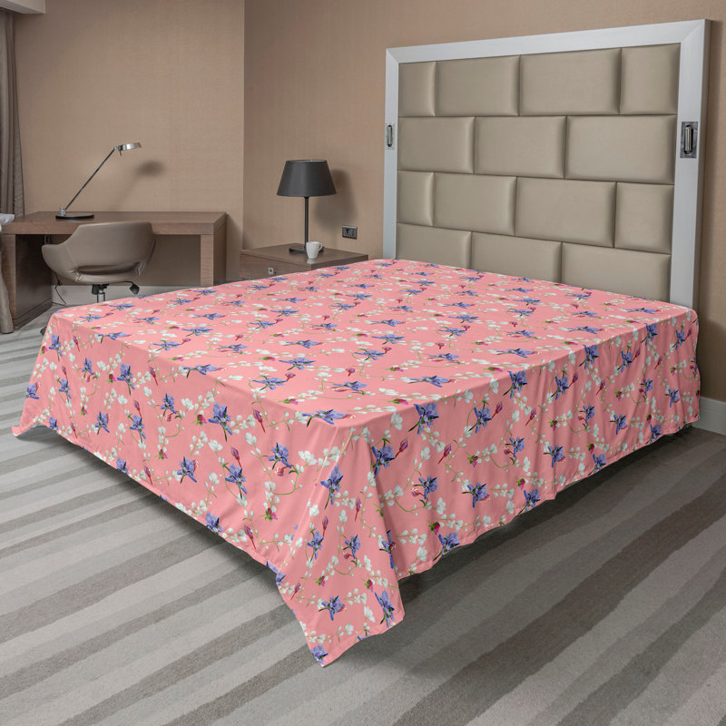 Drap plat moderne de style bohème Ambesonne, Full Flat Sheet, Rosé / bleu / violet / motif floral corail
