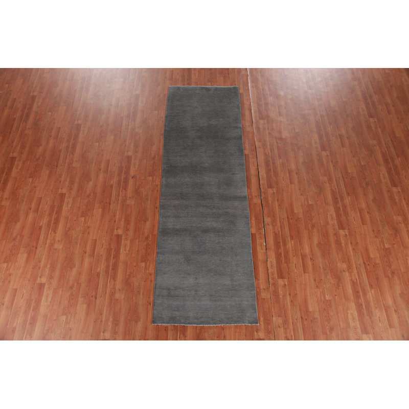 Solid Charcoal Gabbeh Persian Runner Rug 3x10