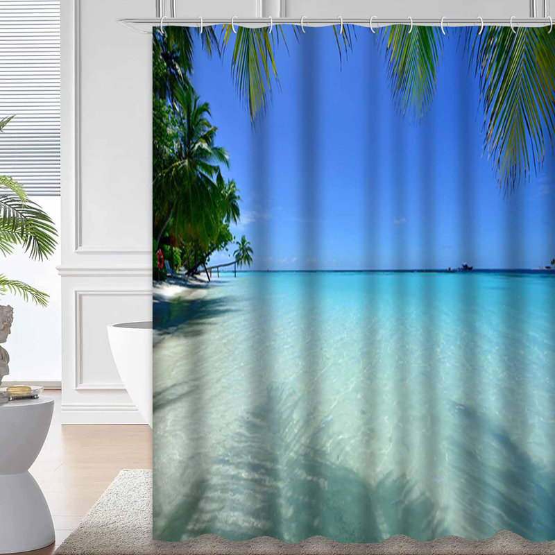 Rideau de douche imperméable avec 12 crochets Tropical Palm Beach, L 72 po x l 84 po