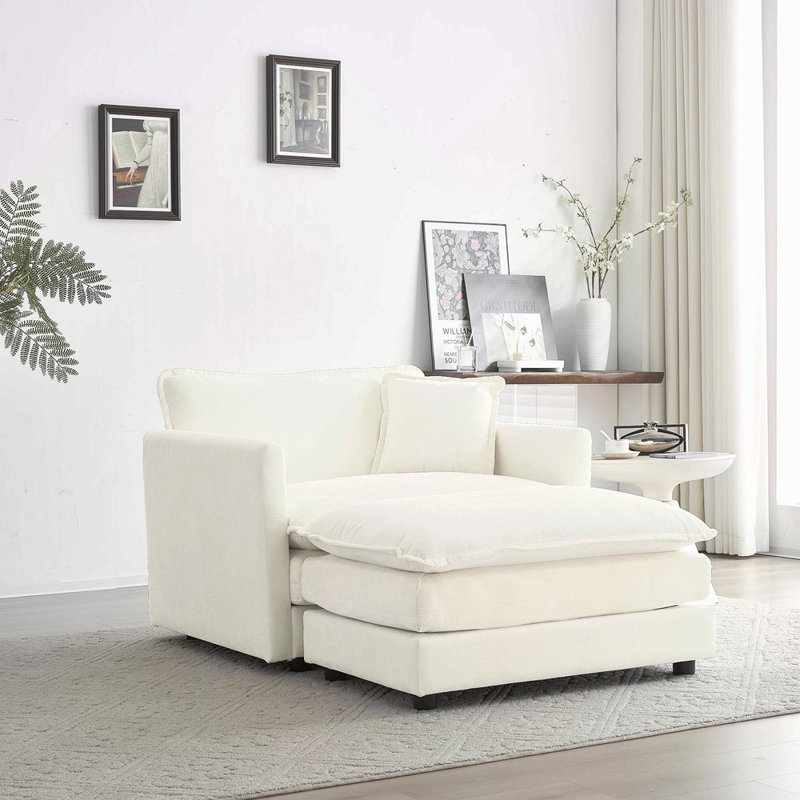 Fauteuil d'appoint moderne avec repose-pieds, fauteuil club en chenille, fauteuil de lecture pour chambre à coucher, Blanc