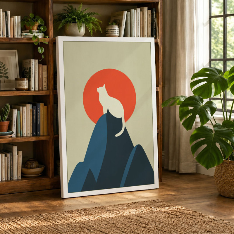 Cat at Sunrise Minimalist - Wrapped Canvas, 30x20 - 76.2 x 50.8 cm, Teal Border