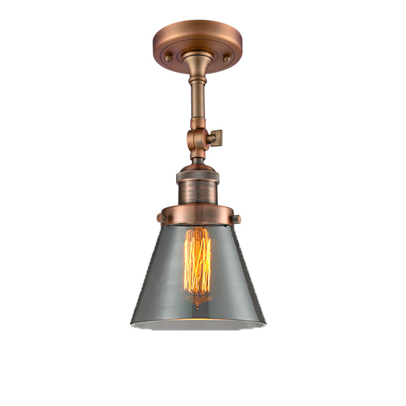 Milazzo Glass Semi Flush Mount, 13.5" H x 6.25" W x 6.25" D, Smoked, Antique Copper