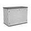 Résistance aux intempéries avec remise horizontale, grande armoire de rangement extérieure verrouillable, unité de rangement en plastique PEHD épais pour les cours, le patio et le jardin (28 pieds cubes / ivoire)