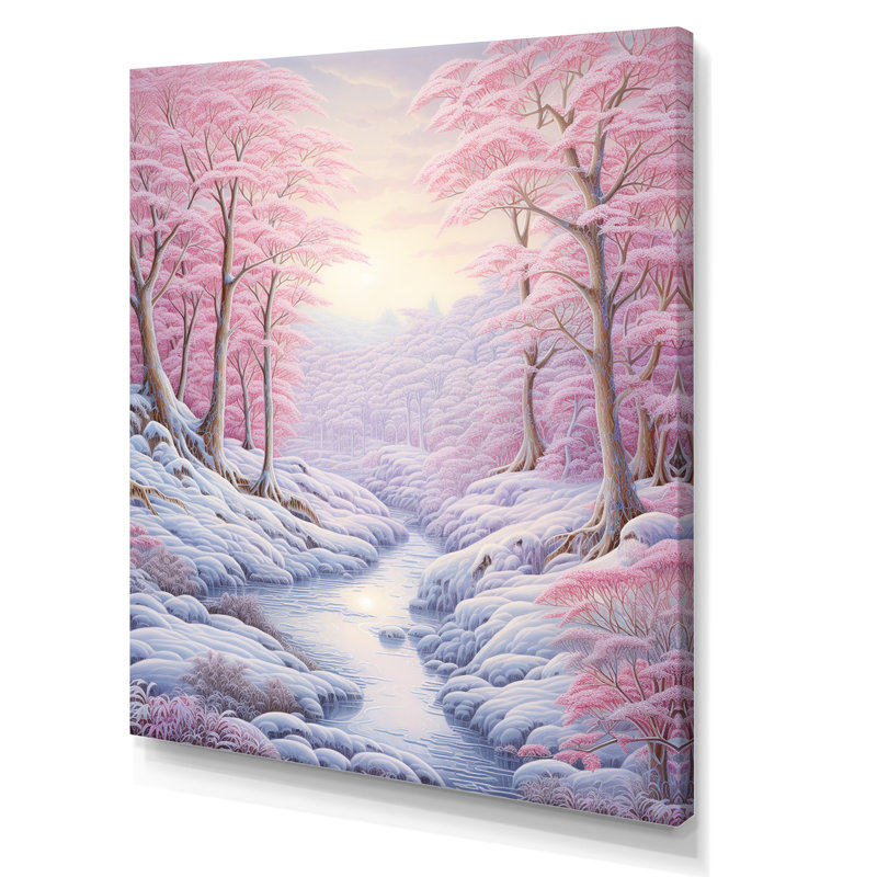 Kawaii paysage rivière d'hiver, Toile tendue, H 40 po x l 30 po x P 1,5 po