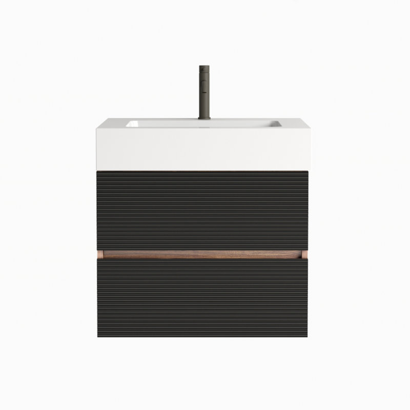 Meuble-lavabo 24 po avec lavabo à quartz et tiroirs noirs doux