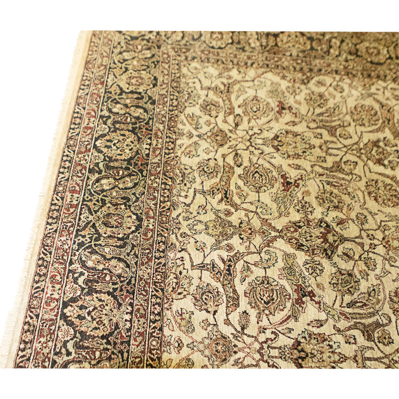 Tapis beige et noir noué à la main de haute qualité