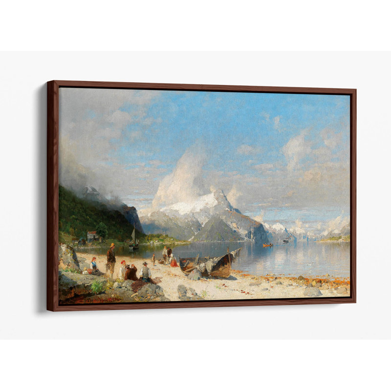 Georg Anton Rasmussen - A summer day by the fjord Canvas Floater Frame Print Art - Walnut Frame, 60.96cm H x 40.64cm W