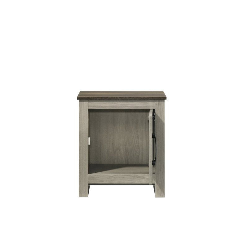 Table de bout l 16 po en chêne gris, table de chevet avec porte d'armoire, finition noyer et espace de rangement ouvert