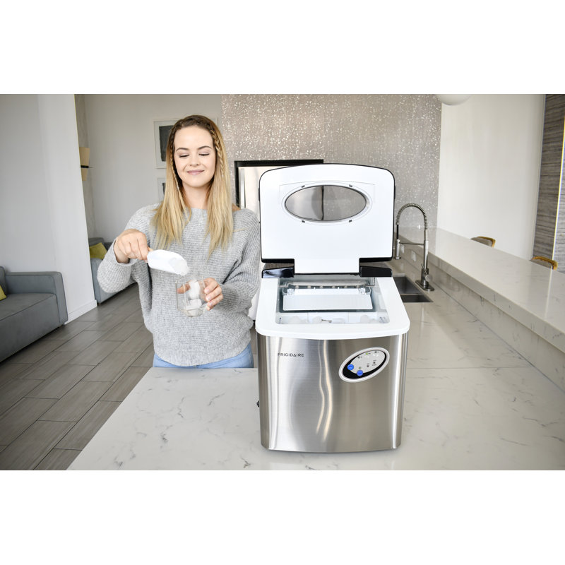 48 lb. Black Stainless Steel Freestanding Ice Maker with LED Control