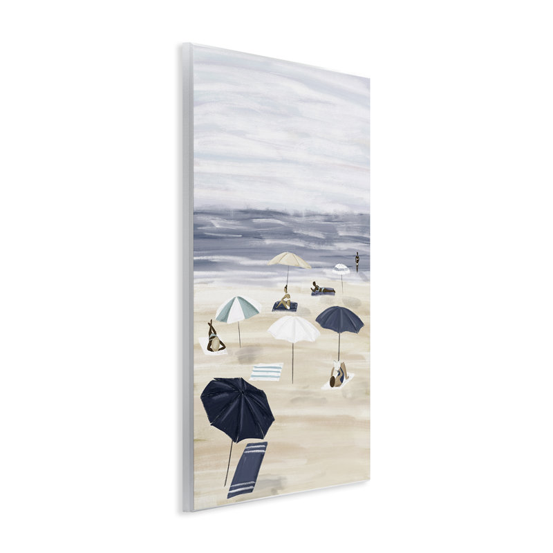 «Beachgoers with Umbrellas», art mural sur bois par JJ Design House LLC, H 19 po x l 13 po