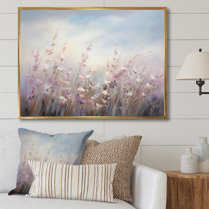 Fleurs murales mauves Whispering Breeze II - art mural fleurs sauvages pour le salon, H 12 po x l 20 po x P 1 po