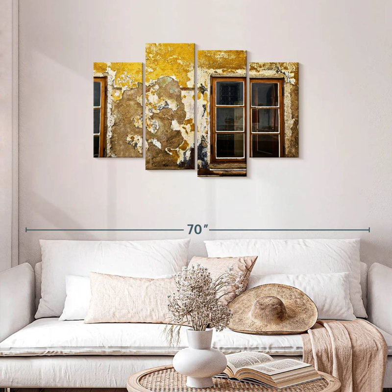 Lilie fenêtre jaune mur craquelé, H 22 po x l 36 po