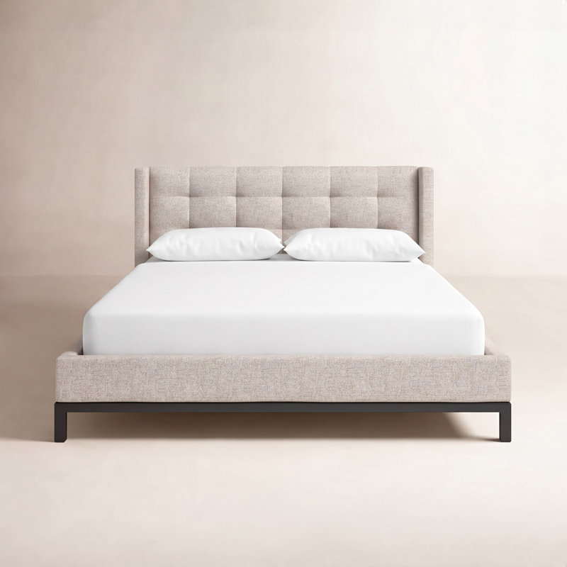 Estrela Upholstered Metal Wingback Bed, Queen, Plushtone Linen