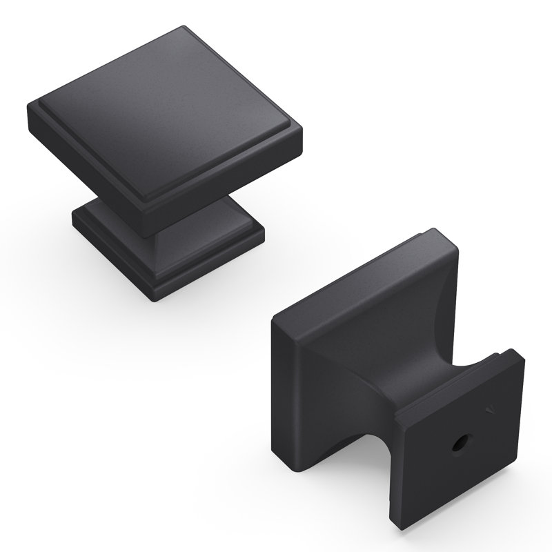 Brownstone Collection Square Knob - Cabinet Knob - Transitional Hardware for Drawers & Cabinets, Matte Black, 1-3/8"