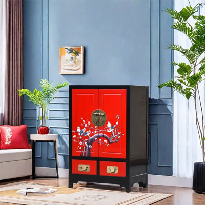 Hand-Painted Cabinet with Birch Frame