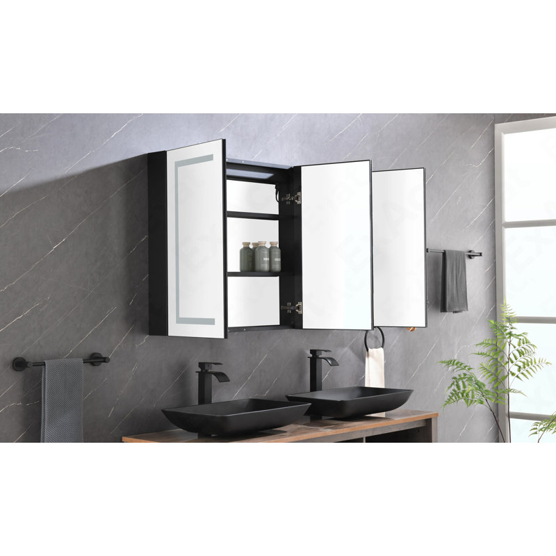 Armoire à pharmacie 48 po x 30 po à DEL avec miroir, douilles, à intensité variable et anti-buée