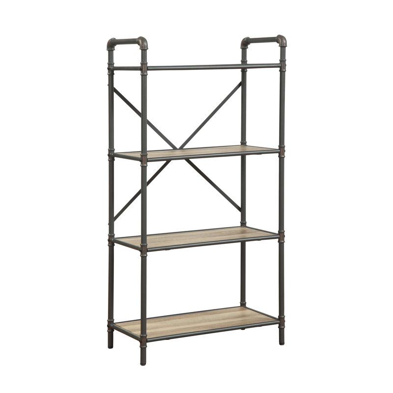 Antique Oak & Sandy Gray Finish Bookshelf, (4 Shelves) 49" H x 14" W x 26" D