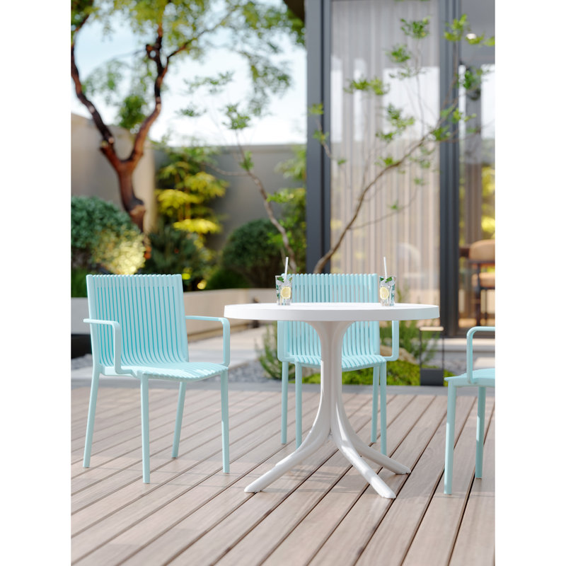 Modern Plastic Armchairs For Indoor And Outdoor Spaces, 4Pcs , All-Weather, Ergonomic Slatted Back, Blue, , Instant Setup, Pop - Up Business Events All-Weather Stackable